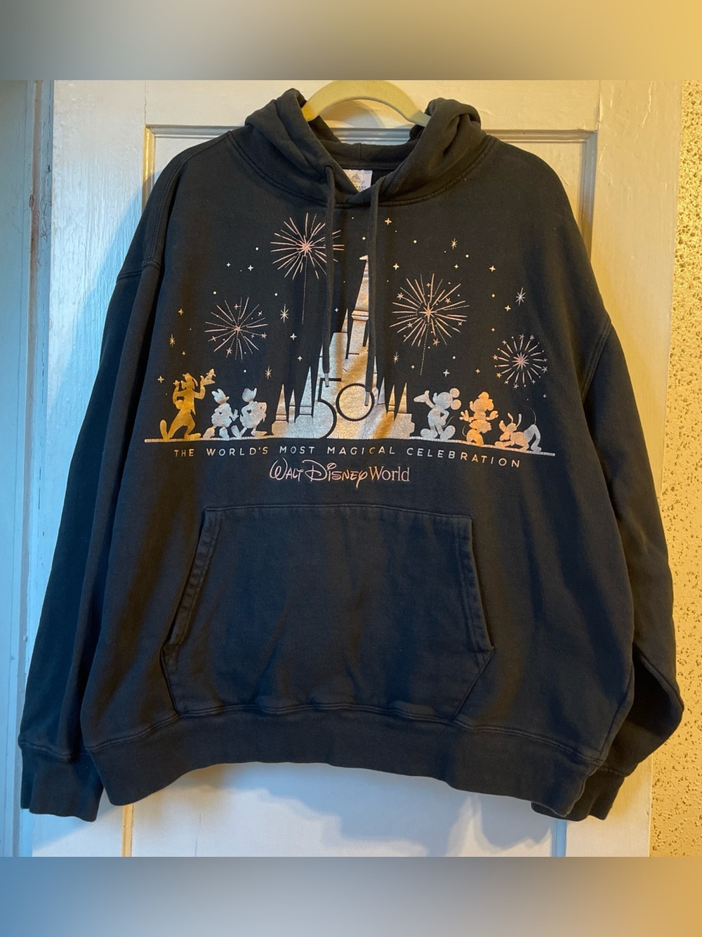 Walt Disney World’s  50th Anniversary Black/Rose Gold Castle Hoodie Size XL